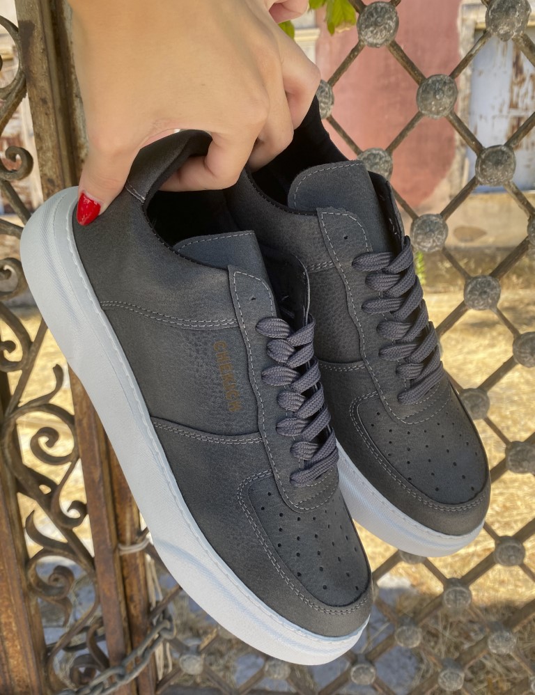 Ανδρικά ανθρακί Sneakers δερματίνη λευκή σόλα CH087A φωτογραφία